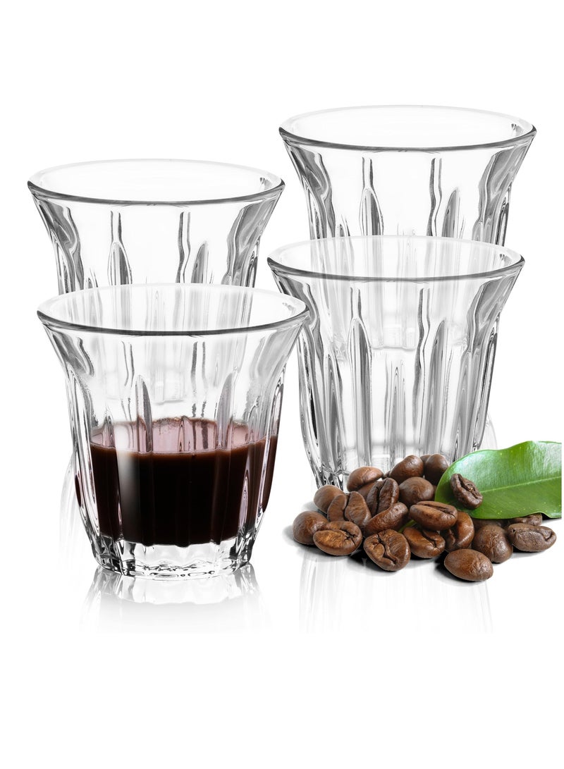 Espresso Cups, Set of 4 Clear Glass Cups 3oz for Coffee/Milk, Coffee Mugs Insulated Shot Glasses Regular Espresso Accessories in Kitchen/Office/Bar, Easy to Clean