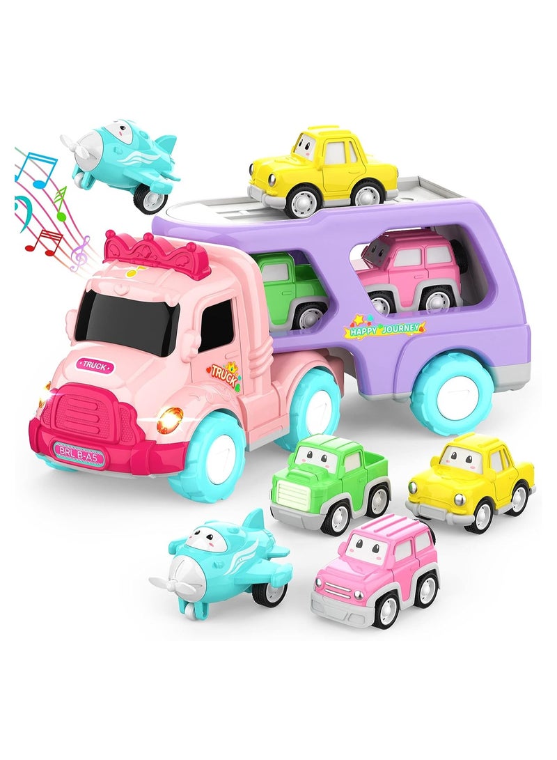 ORiTi 5-in-1 Carrier Truck, Toddler Girl Toys, Friction Power Toy Cars with Light & Sound