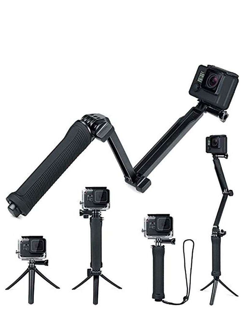 3 Way Tripod for Go Pro Hero 10/9/8/7/6/5/4/3/2/1 Series and other Action Cameras, Detachable Extendable Selfie Stick Pole with Hand Grip Stand