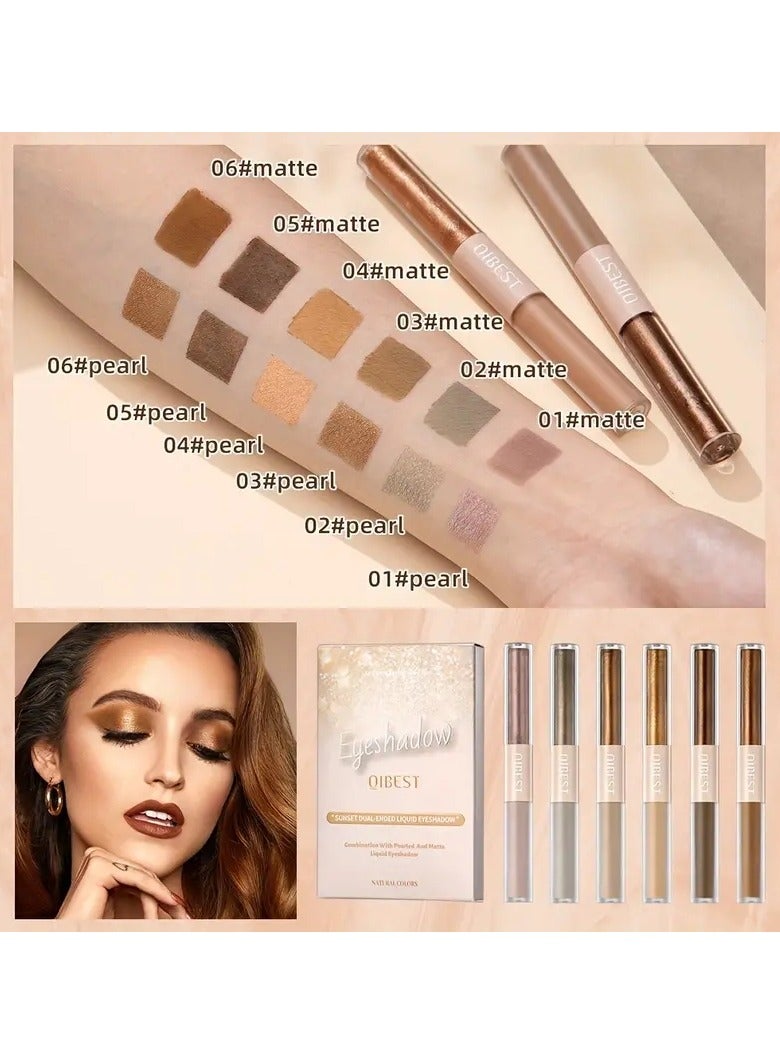 6pcs Liquid Eyeshadow Set Pearly Matte Double Ended Eyeshadow Pearly And Matte Finish  Smooth Delicate Texture Eyeshadow