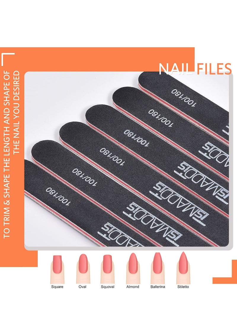 TsMADDTs Nail Files and Buffer, Professional Manicure Tools Kit Rectangular Art Care Buffer Block Tools 100/180 Grit 12Pcs/Pa(Black)