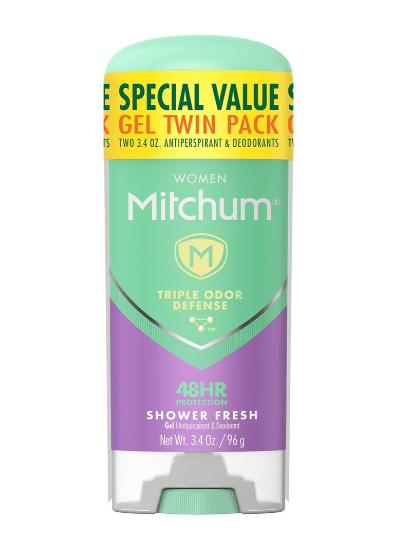 Mitchum Women's Deodorant, Antiperspirant Stick, Triple Odor Defense Gel, 48 Hr Protection, Shower Fresh, 3.4 Oz (Pack of 2)