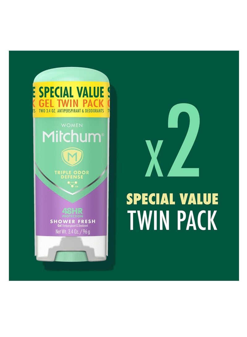 Mitchum Women's Deodorant, Antiperspirant Stick, Triple Odor Defense Gel, 48 Hr Protection, Shower Fresh, 3.4 Oz (Pack of 2)