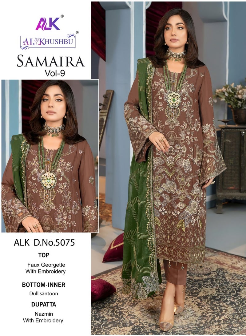 Pakistani Designer Work Georgette Semi Stitched Pakistani Brown Dress