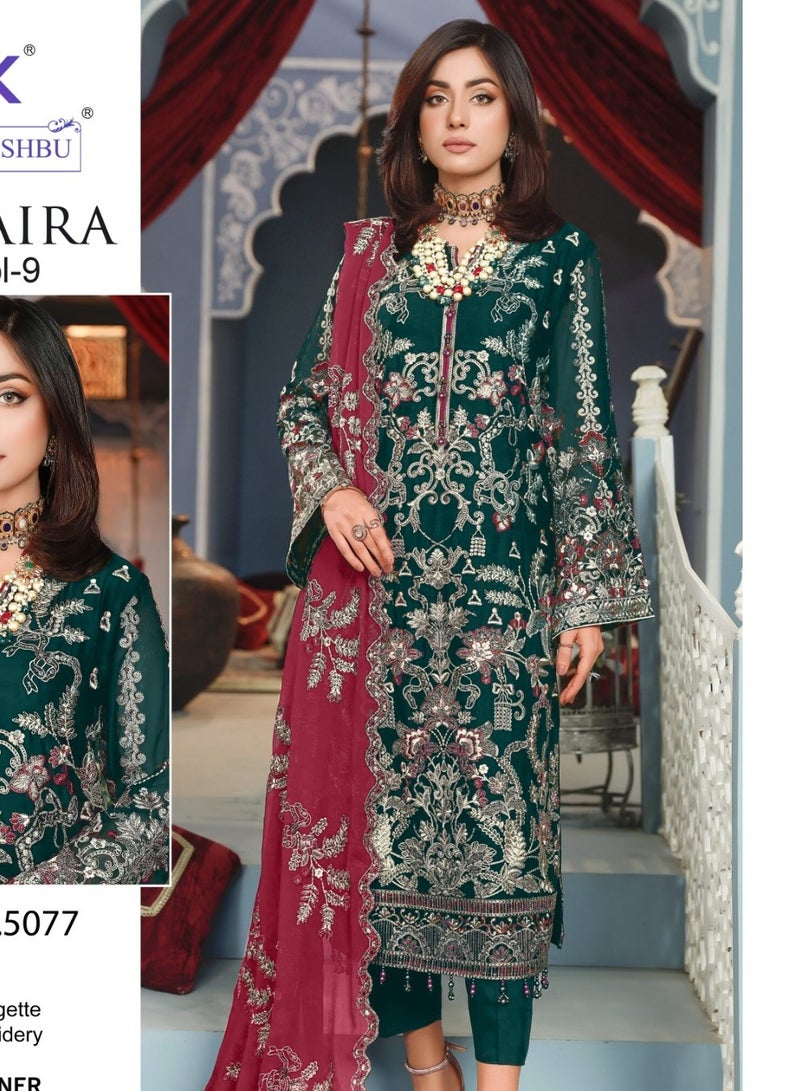 Wedding Function Wear Green Embroidery Work Semi Stitched Pakistani Dress