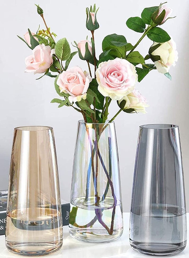 Flower Glass Vase for Decor Home Handmade Modern Large Flower Vases for Centerpieces Living Room Kitchen Office Wedding 8.7 Inch (Amber)