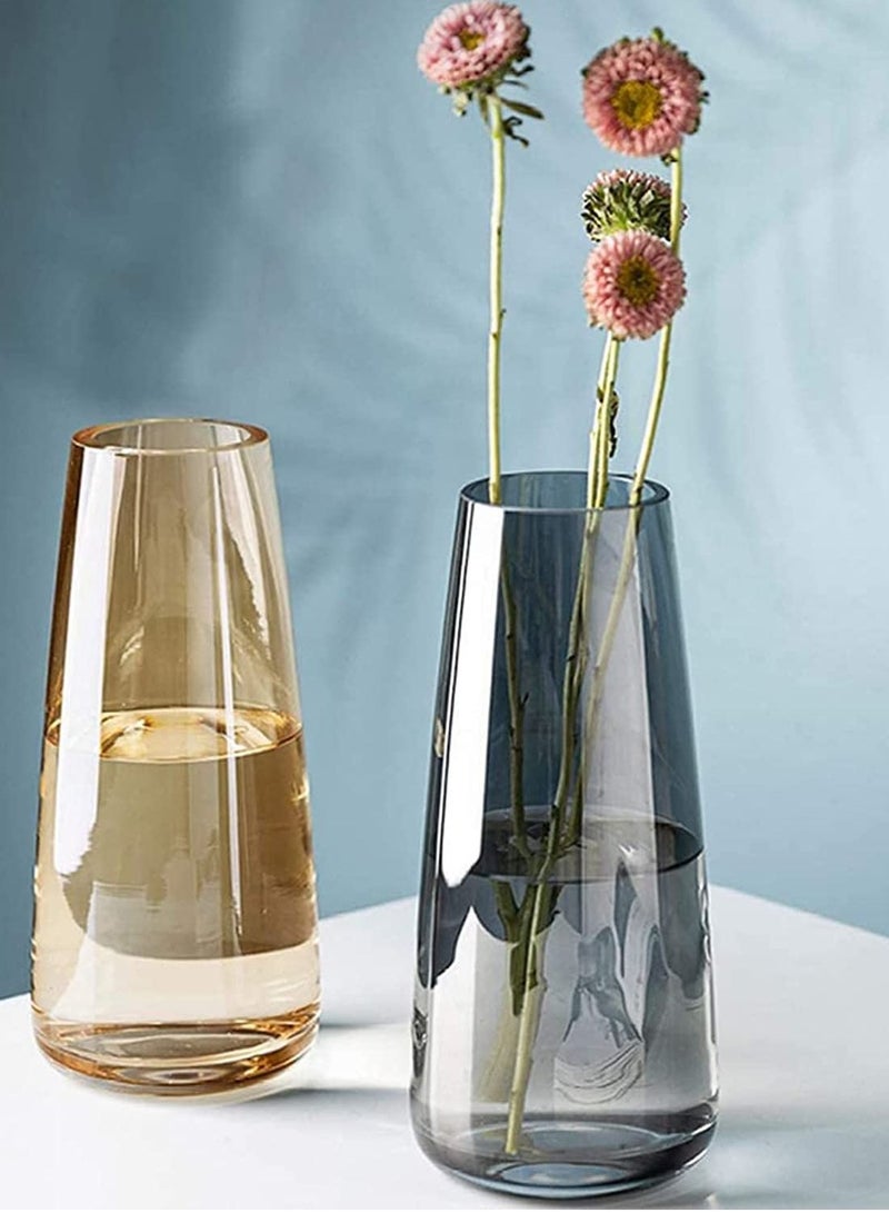 Flower Glass Vase for Decor Home Handmade Modern Large Flower Vases for Centerpieces Living Room Kitchen Office Wedding 8.7 Inch (Amber)