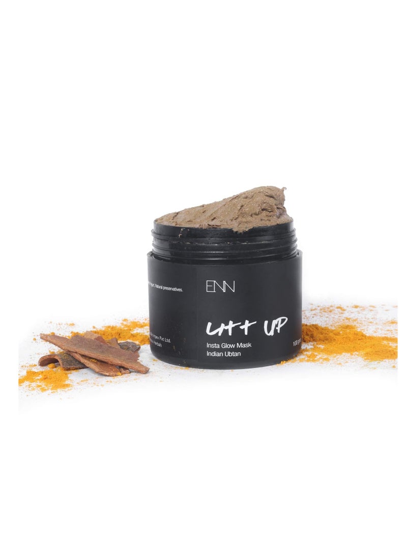 ENN Litt Up Indian Ubtan Glow Face Mask  Brightening   Removes Tan   Glowing Skin   Even Skin Tone   Reduces Dark Spots   Turmeric   Sandalwood   Kaolin Clay   Natural   For Women and Men   100 gms