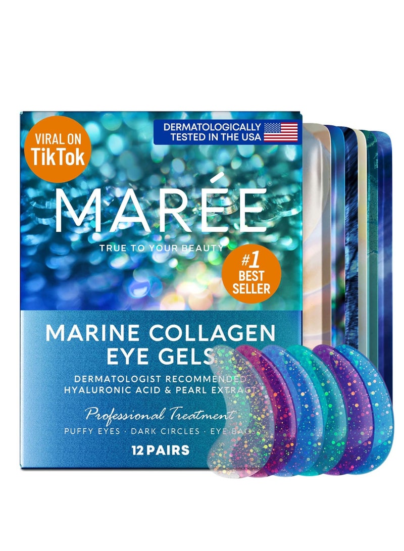 MAREE Eye Gels - Under Eye Gels for Puffy Eyes and Dark Circles with Natural Marine Collagen & Hyaluronic Acid - Anti-Aging Eye Gels for Face to Soothe Puffiness and Eye Bags