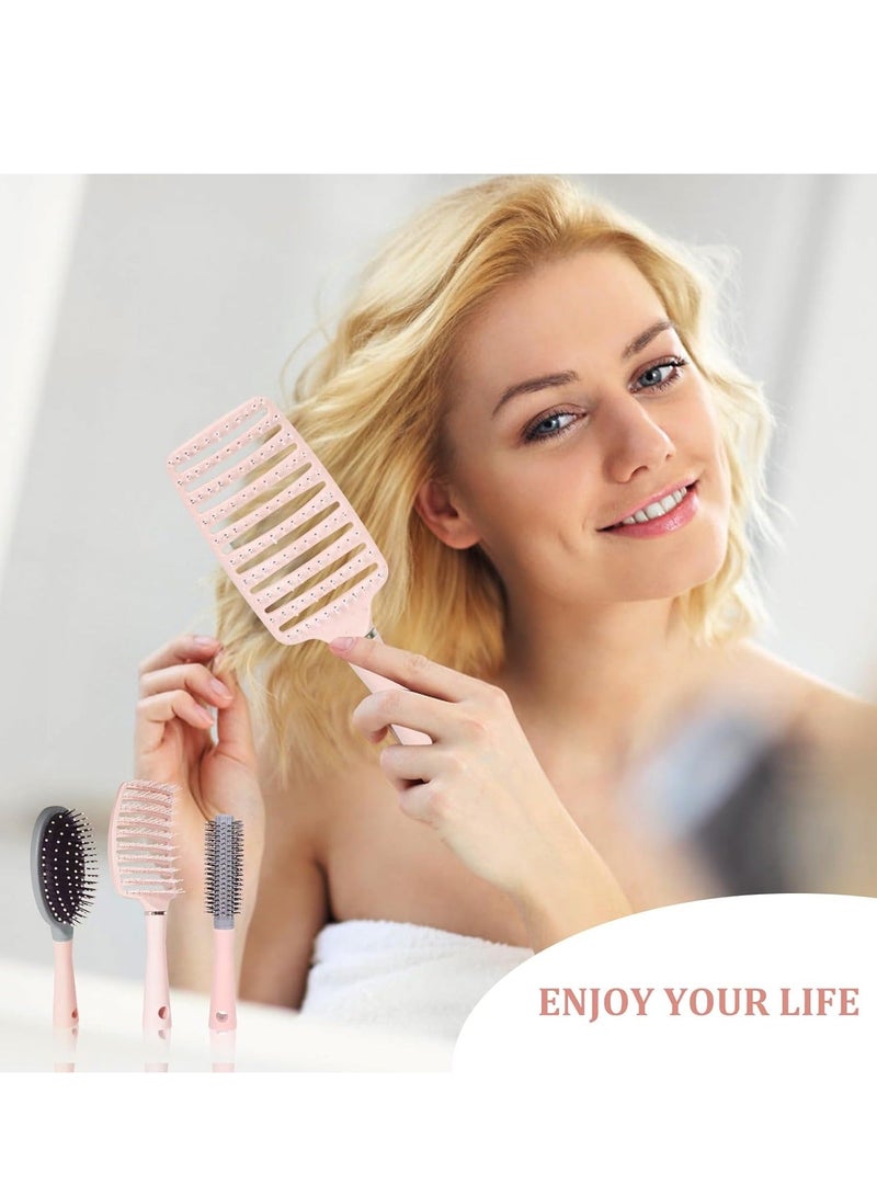 Hair Brush, 3 Pcs Wide Tooth Comb and Travel Hair brush Set Professional Curved Vented Brush for Faster Blow Drying for Women, Men, Paddle Detangling Brush for Wet Dry Curly Thick Straight Hair