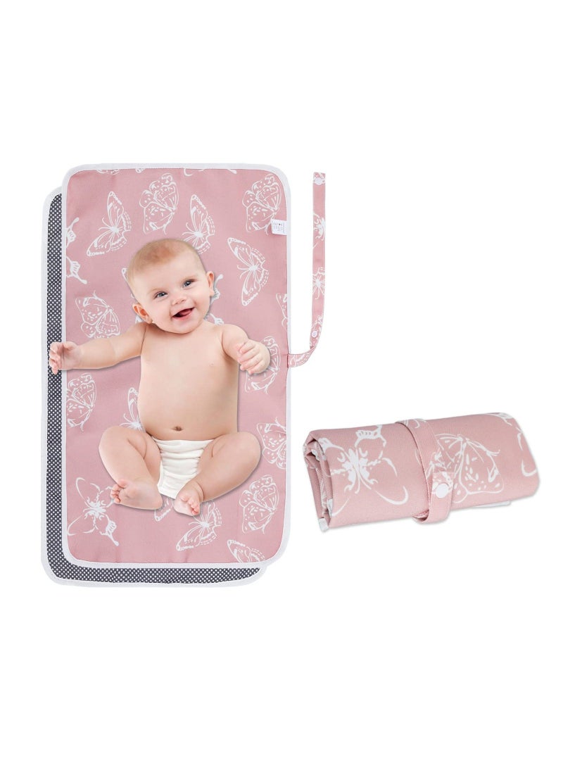 Portable Baby Changing Pad Waterproof Foldable Travel Changing Mat for Toddlers Baby Newborns Sweet Pink Butterfly