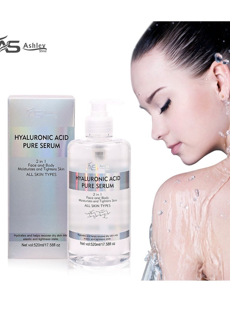 Ashley Shine ACID Hyaluronic Pure Serum 2 in 1 Face and Body Moisturizes Tightens Skin 520ml