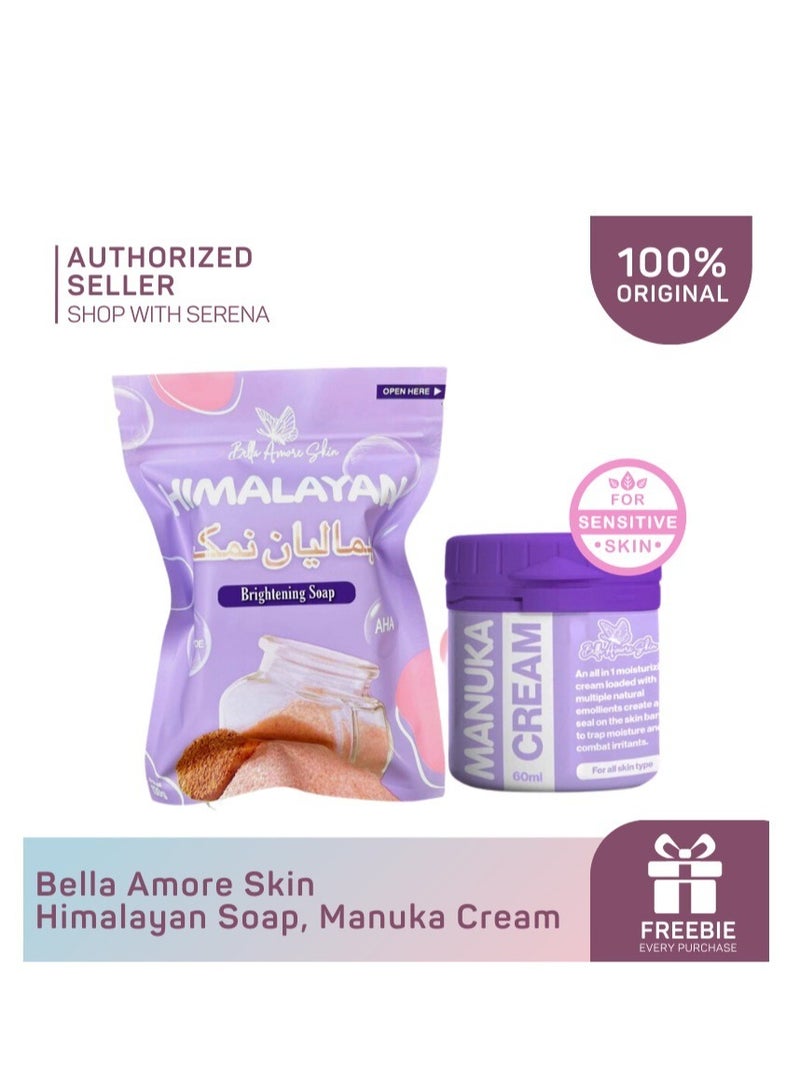 Bella Amore Manuka Cream 60ml Moisturizer for Eczema, Psoriasis, Allergy, Himalayan Brigthening Soap