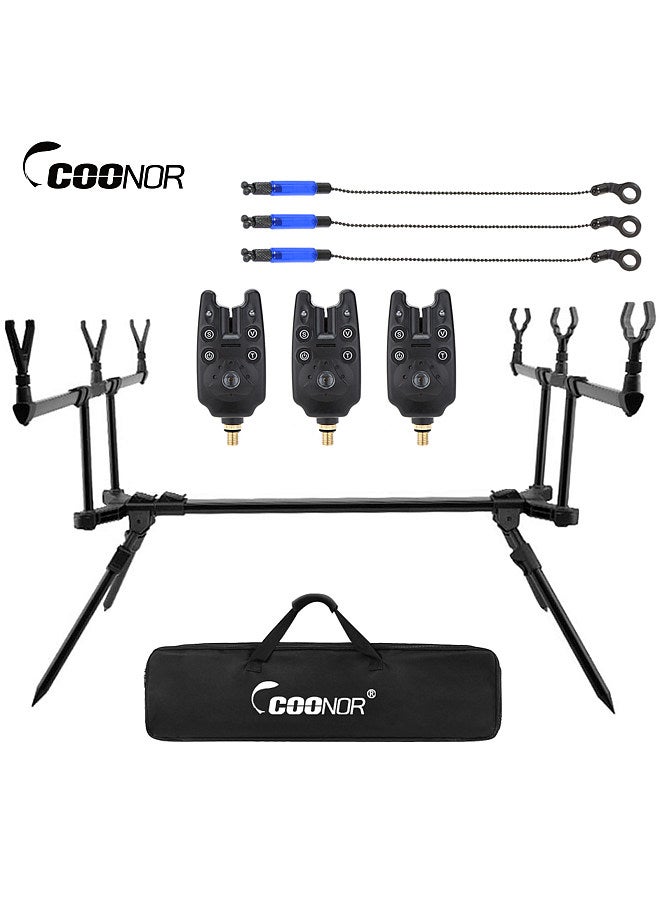 Adjustable Retractable Carp Fishing Rod Stand Holder Fishing Pole Pod Stand with 3 Fishing Bite Alarms 3 Fishing Bait Swinger Fishing Tackle Set Fishing Accessories