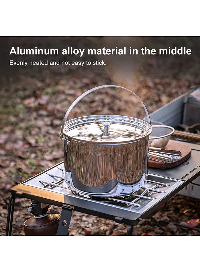Camping Hiking Rice Cooker Folding Handle Soup Pot Outdoor Portable Picnic Cookware Stainless Steel Pot Multifunctional Travel Cooking Accessory