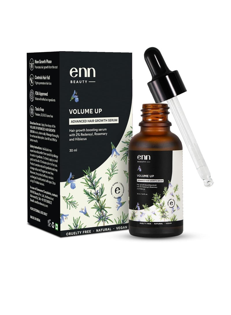 Enn Volume Up Advanced Hair Growth Serum 30ml Enriched with Redensyl and Hibiscus for Hair Fall Control for Thicker and Healthier Strands