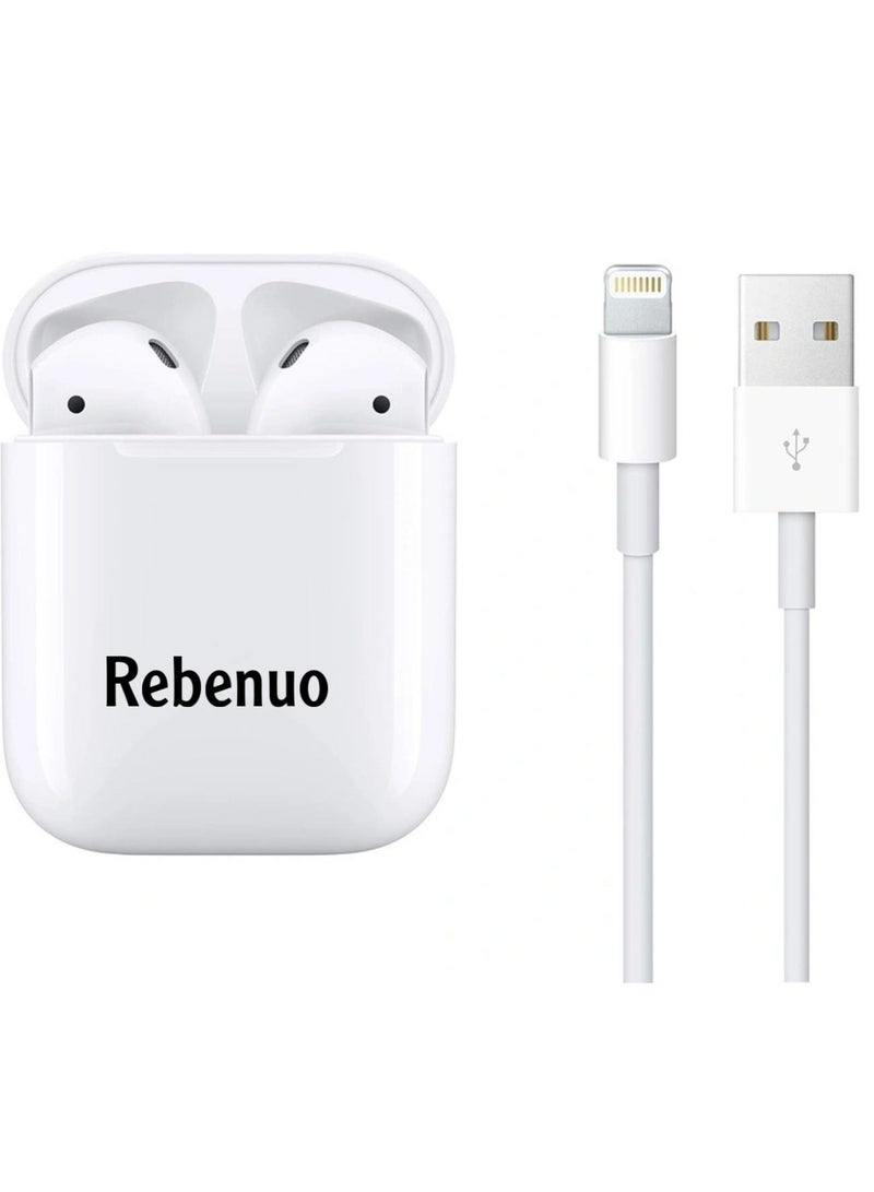 REBENUO True Wireless Bluetooth Earpods Headset with Wireless Charging (White, Version 5.0) - 80 Hours Standby, 400mAh Charging Box