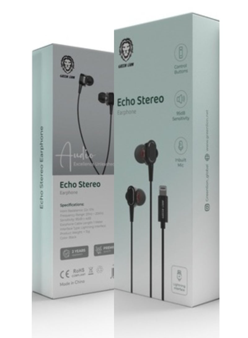 Green Lion Echo Stereo Earphone with Lightning Interface - Black