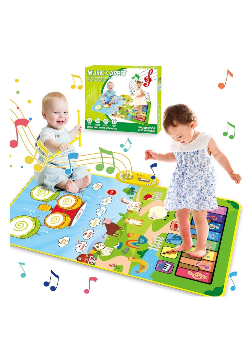 3 in 1 musical toys for toddlers Piano keyboard, drum pad with 2 drumsticks, animal touch play mat Infant toys Early learning educational toys