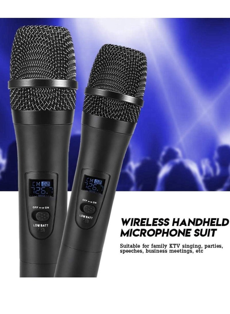 2PC Microphone Dual Portable Handheld Dynamic Mic System with Rechargeable Receiver Karaoke Microphone