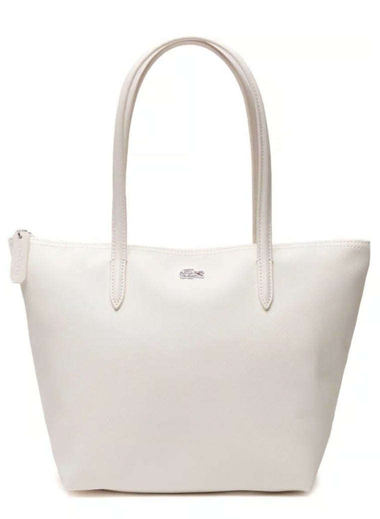 Lacoste Women's L12.12 Concept Fashion Versatile Large Capacity Zipper Handbag Tote Bag Shoulder Bag Medium White 35cm * 30cm * 14cm