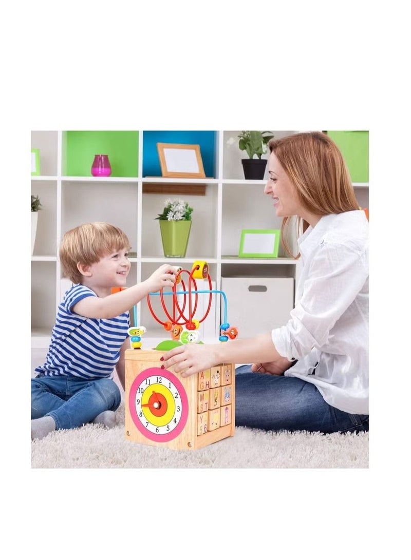 ORiTi Activity Cube Bead Maze Toy, Baby Multipurpose Educational Wood Shape Color Sorter Developmental Learning for Toddlers Brand: ORiTi