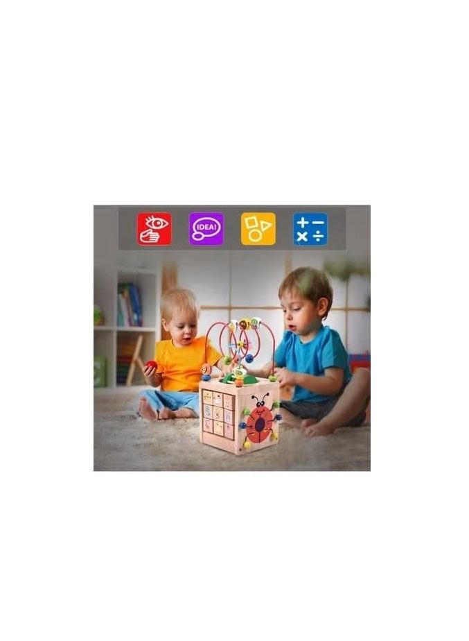 ORiTi Activity Cube Bead Maze Toy, Baby Multipurpose Educational Wood Shape Color Sorter Developmental Learning for Toddlers Brand: ORiTi