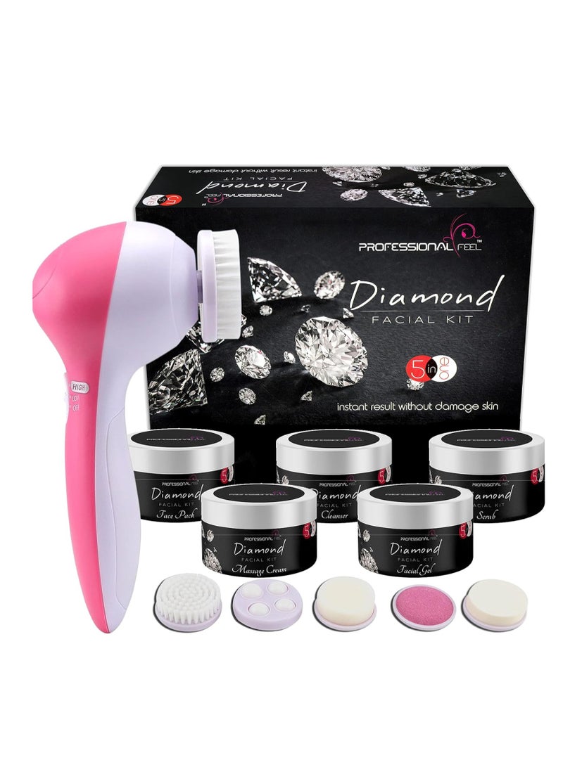 Natural Diamond Facial kit with 5 in 1 face massager For Facial Women & Men All Type Skin Solution (set of 6) 250 gm