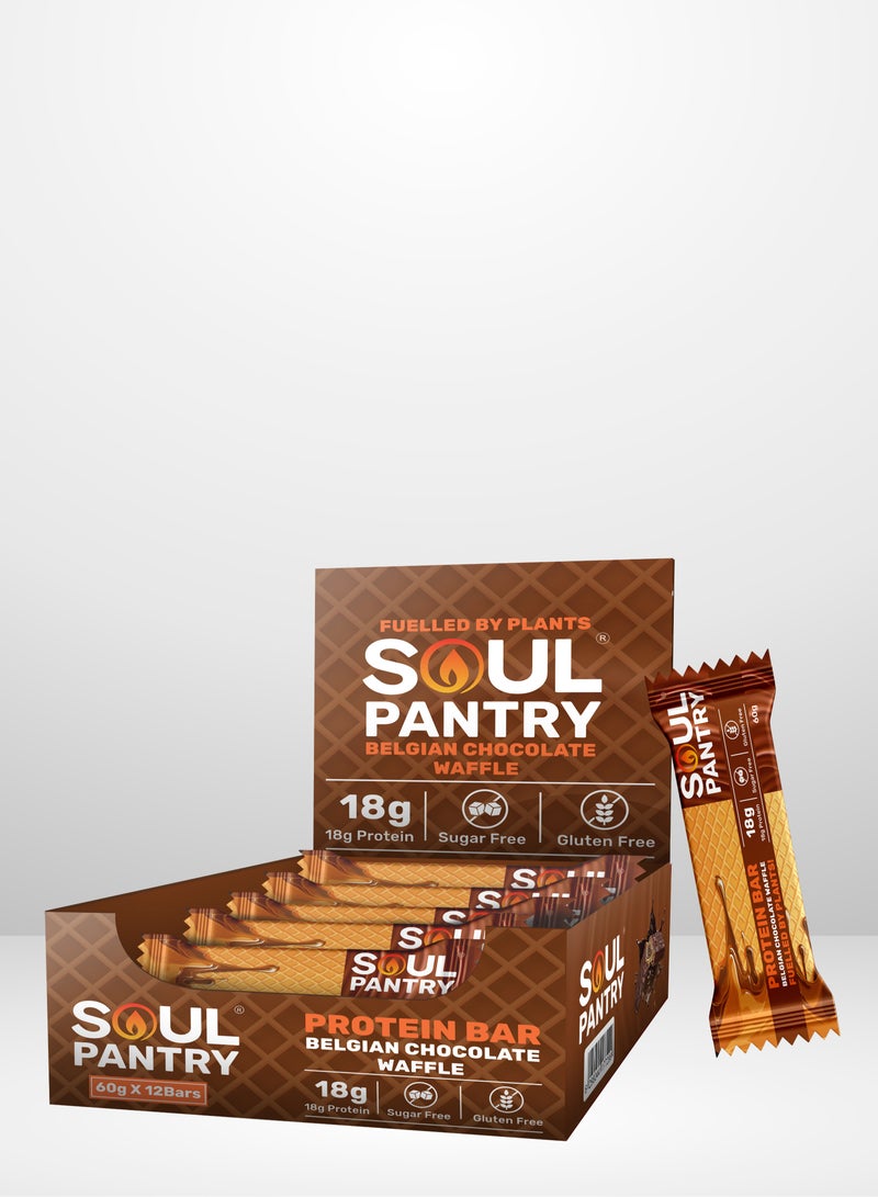 Soul Pantry Belgian Chocolate Waffle High Plant Protein Bar Gluten-Free Goodness, Low Sugar, Sweetened By Dates- Pack of 6