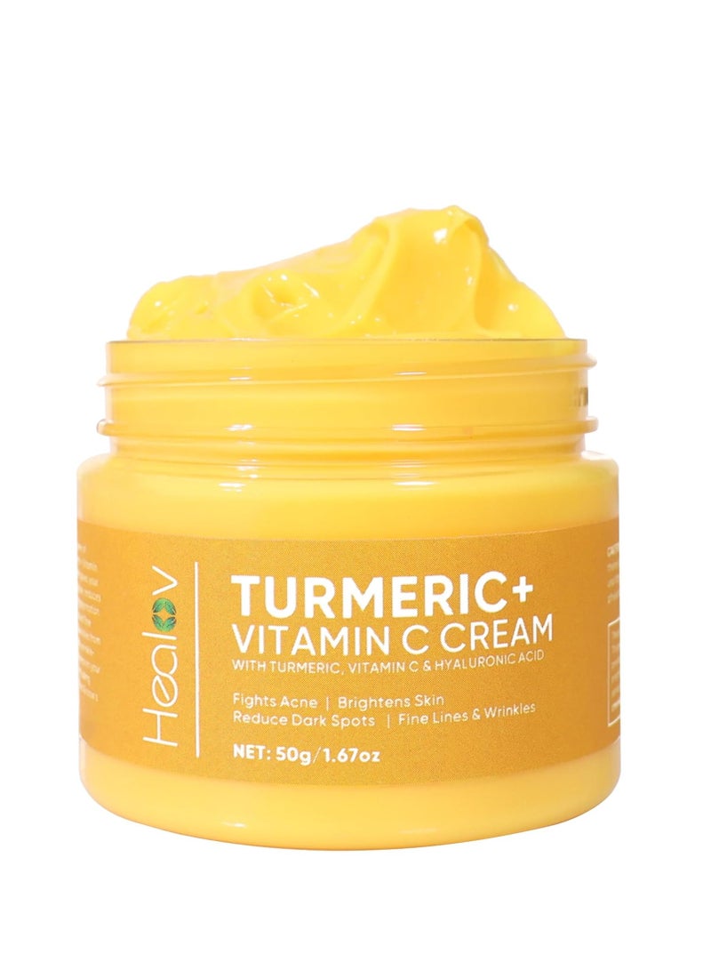 Turmeric Face Cream for Face & Body - All Natural Turmeric Skin Brightening Lotion - Cleanses Skin Fights Acne Evens Tone Fades Scars Sun Damage and Age Spots - Turmeric Cream with Vitamin C
