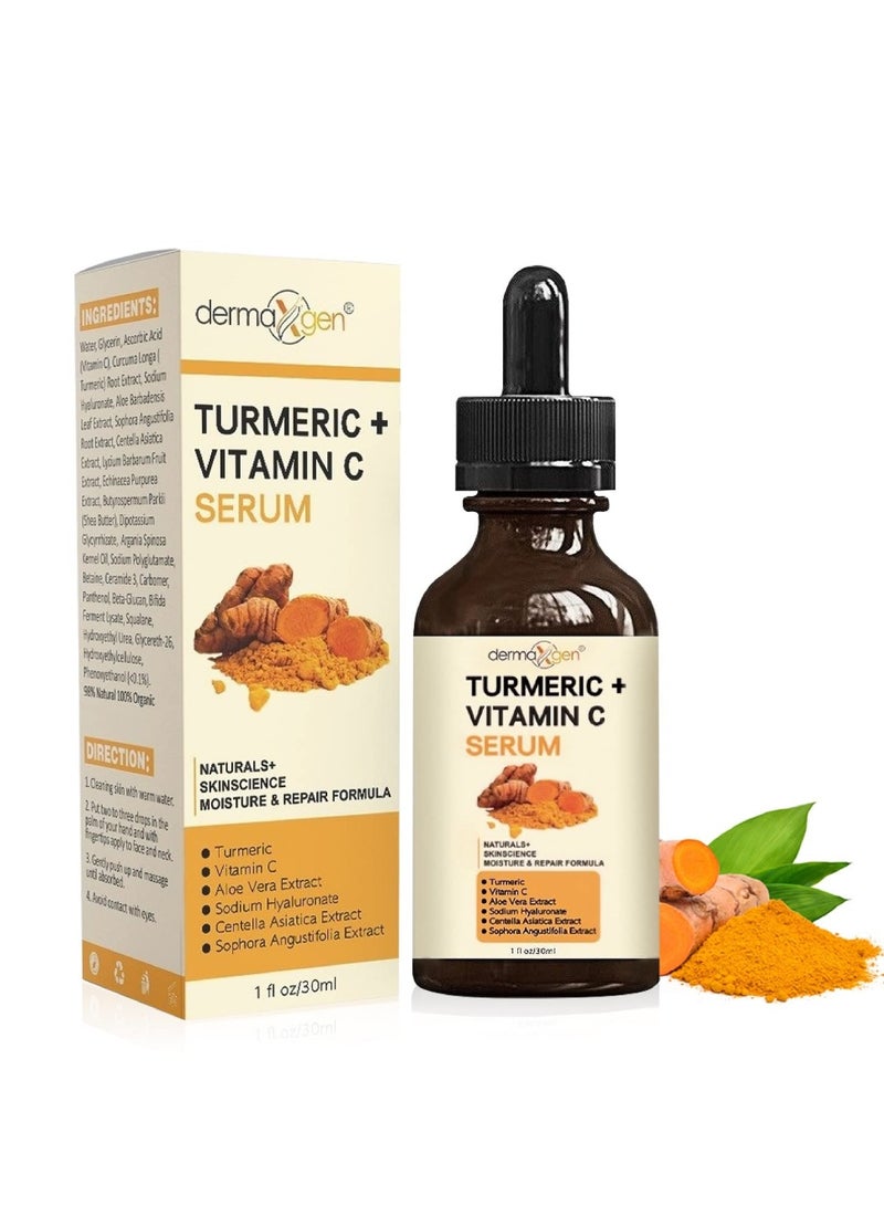 Turmeric Face Serum + Vitamin C Organic Moisturizer for Acne Reduction Clear Skin Tone & Anti Aging Benefits Hydrate Dull & Dry Skin Facial Serum 1 FL OZ