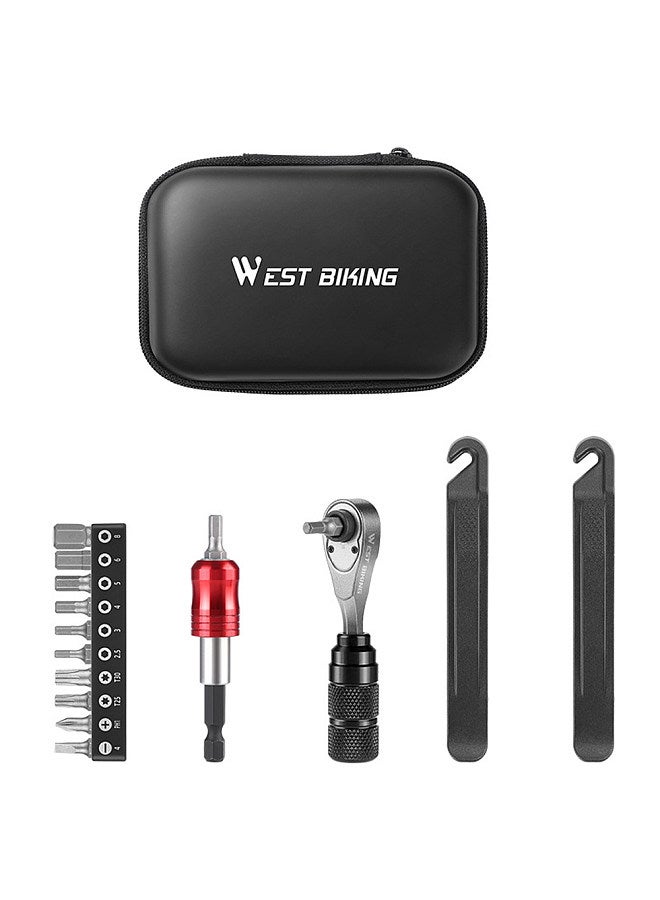 Bike Repair Kit Include Aluminum Alloy Ratchet Wrench Screw Bits Tire Pry Bar for Bicycle Maintenance