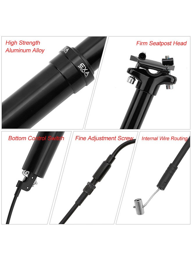 30.9mm/31.6mm Mountain Bike Seatpost with Adjustable Height MTB Cable Controlled Hydraulic Seatpost Remote Internal Inner Cable Routing Bicycle Seat Post