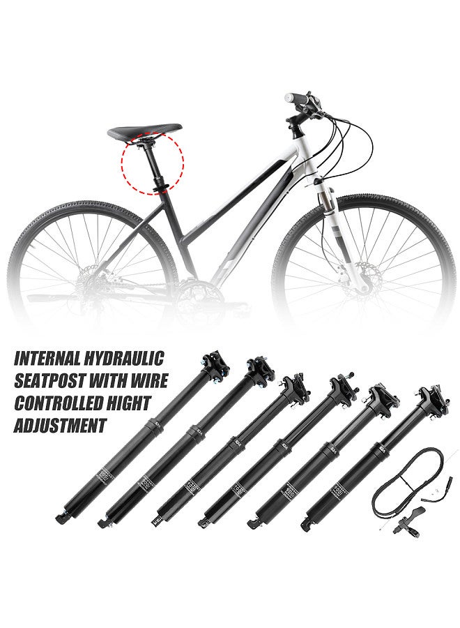 30.9mm/31.6mm Mountain Bike Seatpost with Adjustable Height MTB Cable Controlled Hydraulic Seatpost Remote Internal Inner Cable Routing Bicycle Seat Post
