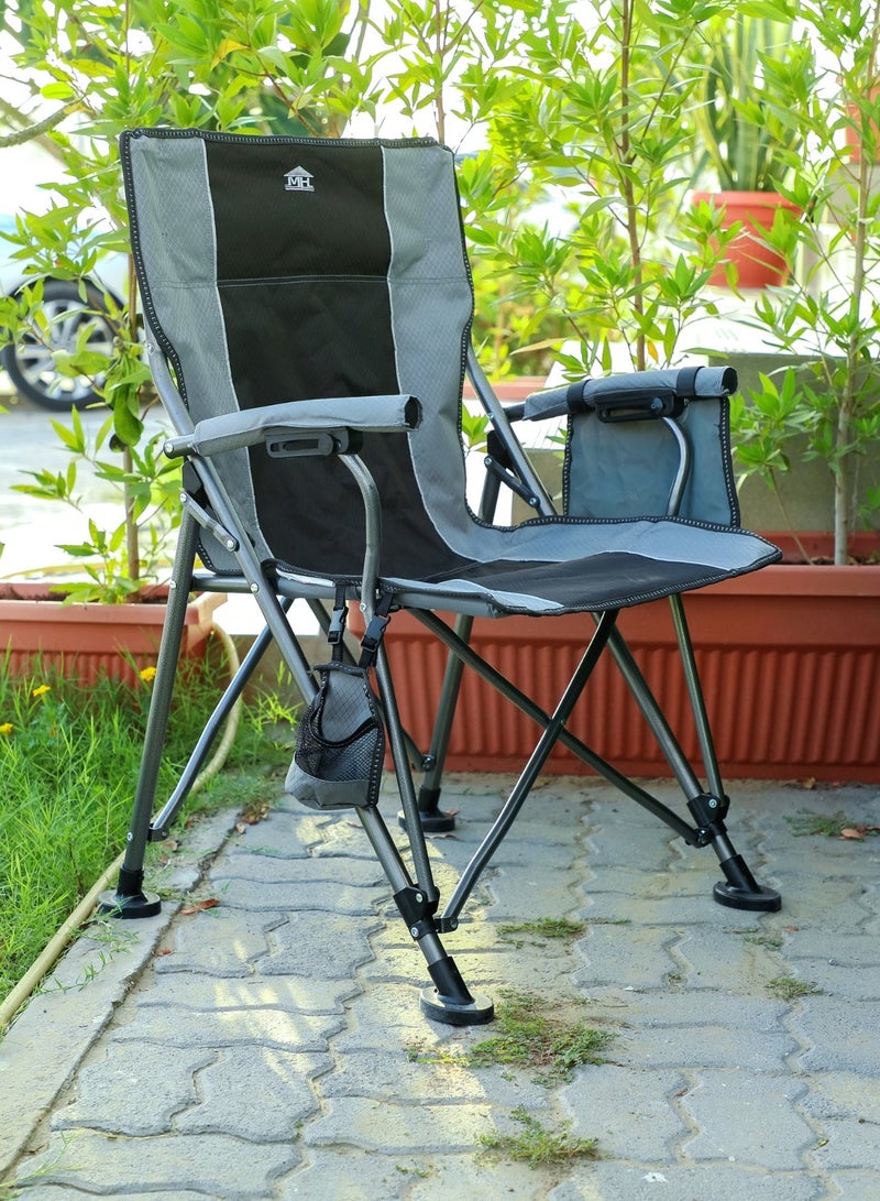 New Modern Design Camping Chair With Cup holder and Pockets Beach Chair Garden Chair With Comfortable Tilted Back-Cup Holder-Carry Bag for Indoor Outdoor Travelling - AS-C104S-GREY/BLACK