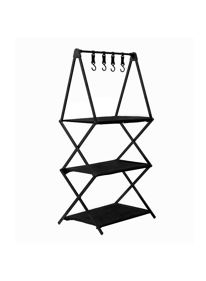 Outdoor Camping 3 Tier Rack Portable Folding Aluminum Alloy Storage Rack with 4 Hooks