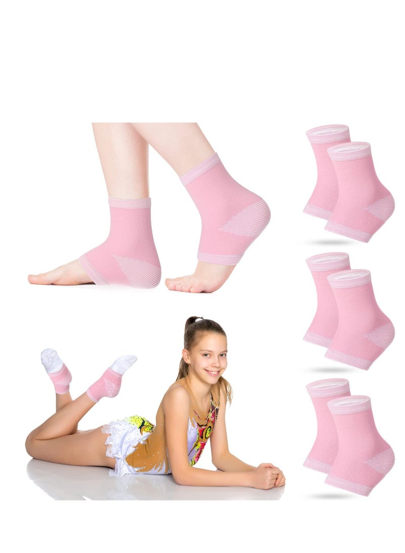 3 Pair Ankle Compression Sleeves for Kids - Foot Arch Support Sleeve Socks, Ankle Brace Compression Sleeves for Girls in Pink, Ideal for Sports, Running, Dance, Fitness, Gymnastics (Pink, Large)