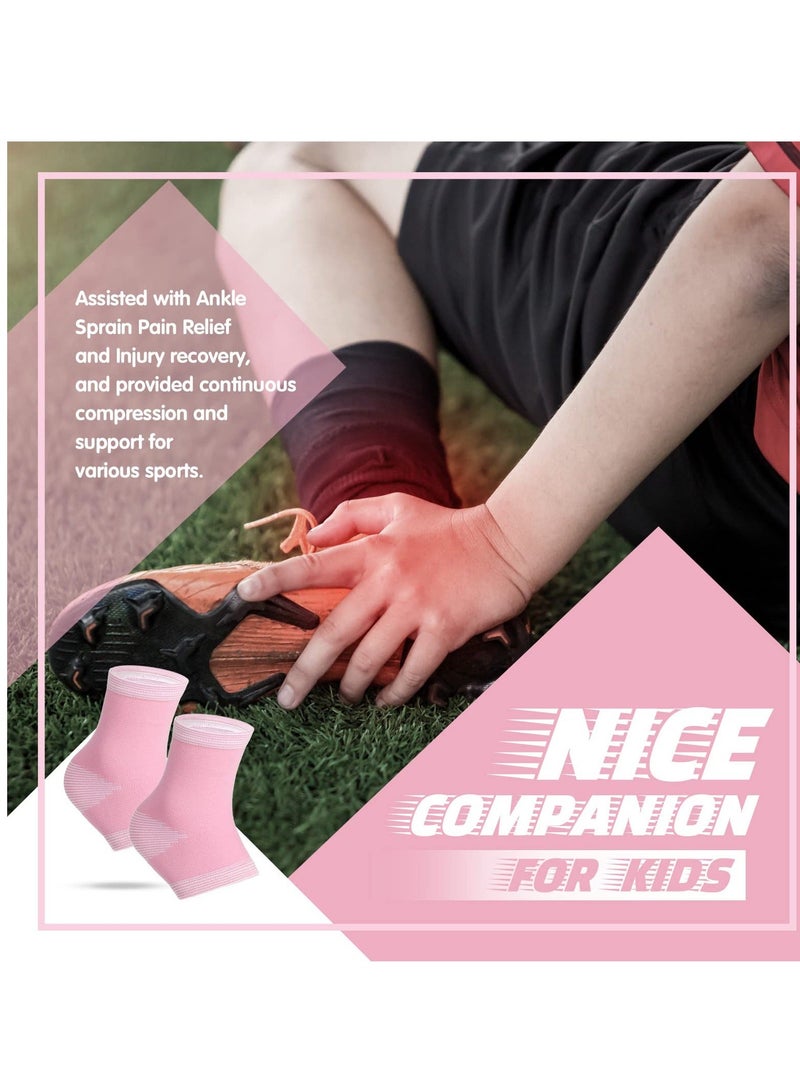 3 Pair Ankle Compression Sleeves for Kids - Foot Arch Support Sleeve Socks, Ankle Brace Compression Sleeves for Girls in Pink, Ideal for Sports, Running, Dance, Fitness, Gymnastics (Pink, Large)