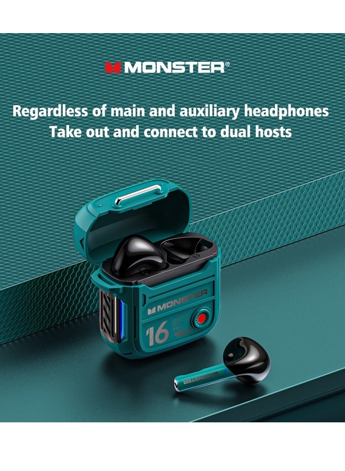 Monster Airmars XKT16 Wireless Headphones Bluetooth Earphones Low Latency Noise Reduction Headphones Large Battery Capacity for Sports Games Headset Green