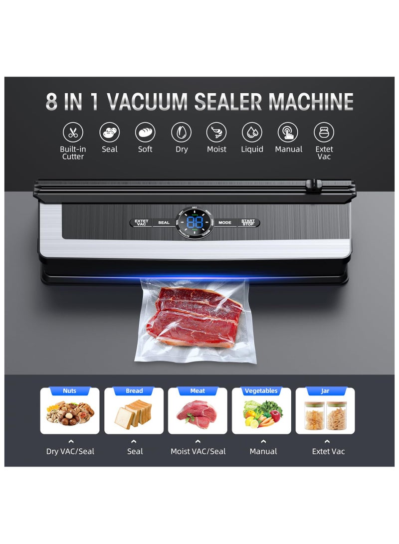 Vacuum sealing machine - 8 in 1 food vacuum sealing machine with integrated cutter, automatic air sealing system, LED indicator for food storage, food storage modes