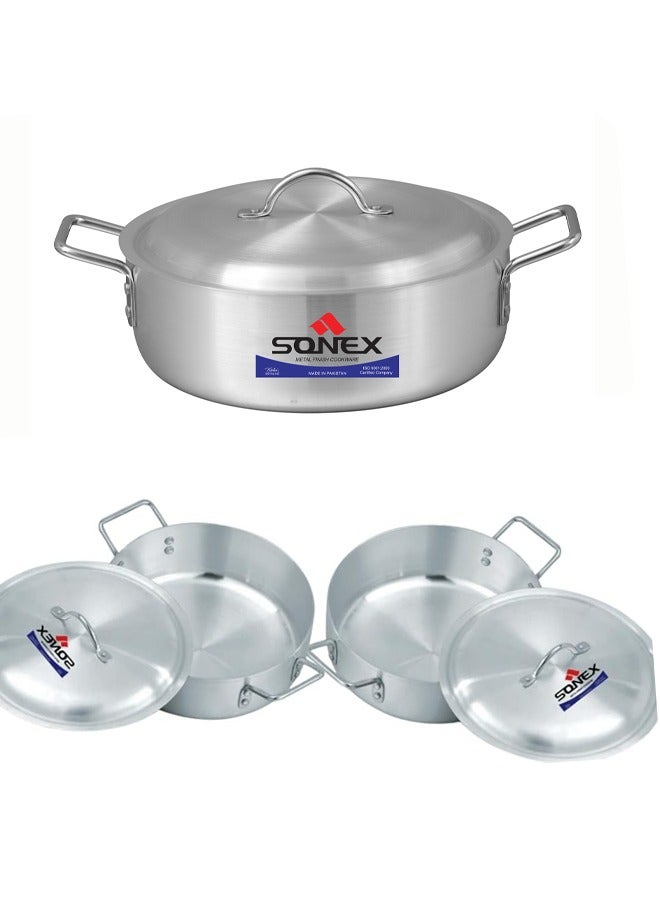 Sonex Fish Pot No.3 (26 cm & 4.5 Ltr), Shallow Cooking Pot With Lid, Premium Aluminum,Excellent Heat Distribution, Ergonomic Handles, Dishwasher Safe, Metal Finish, Silver
