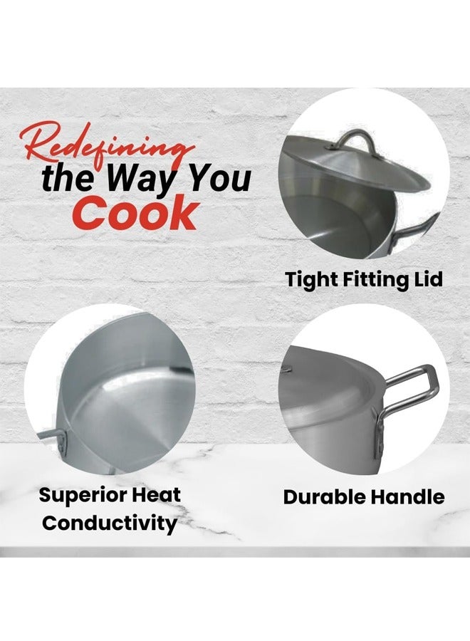 Sonex Fish Pot No.3 (26 cm & 4.5 Ltr), Shallow Cooking Pot With Lid, Premium Aluminum,Excellent Heat Distribution, Ergonomic Handles, Dishwasher Safe, Metal Finish, Silver