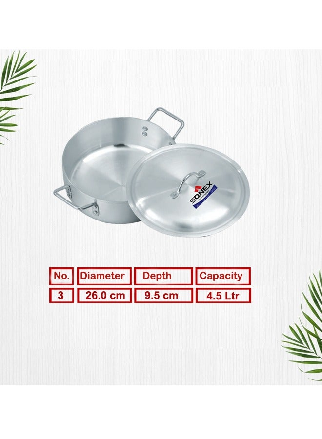 Sonex Fish Pot No.3 (26 cm & 4.5 Ltr), Shallow Cooking Pot With Lid, Premium Aluminum,Excellent Heat Distribution, Ergonomic Handles, Dishwasher Safe, Metal Finish, Silver