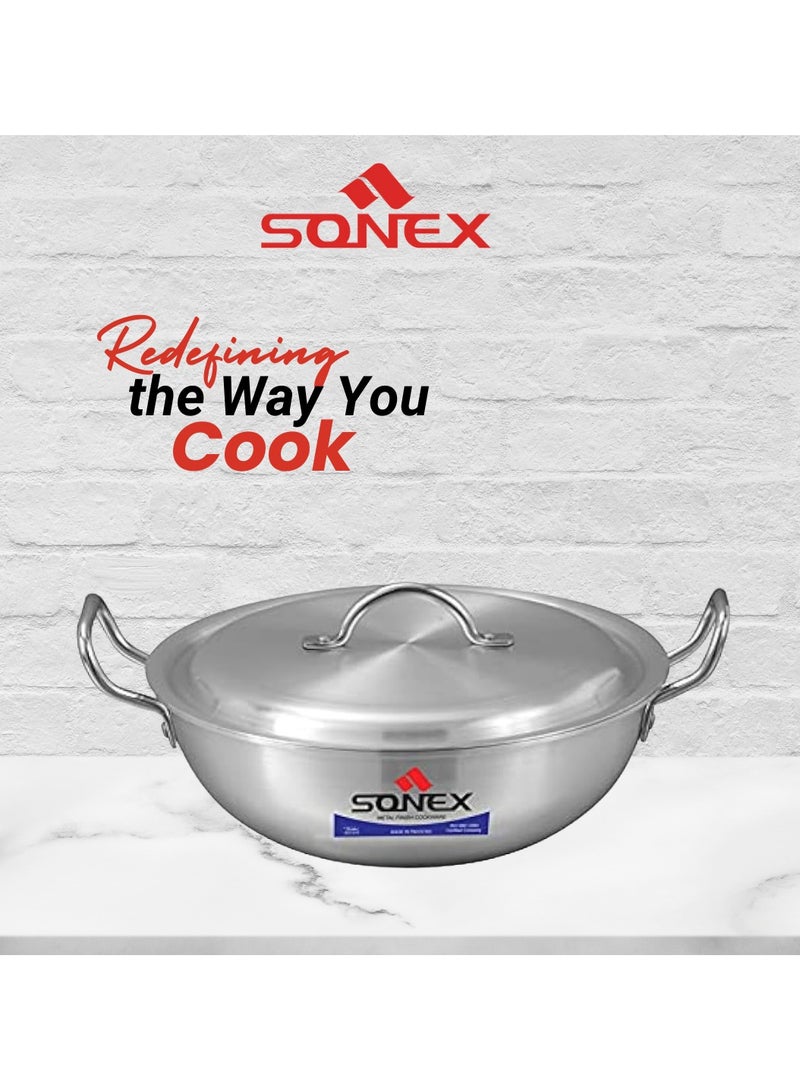 Sonex Traditional Round Karahi Aluminium  Wok, Authentic Asian Cooking, Long Lasting Durable Construction, Kitchen Essentials, Metal Finish, Generous Size (29 cm & 4.5 Ltr)