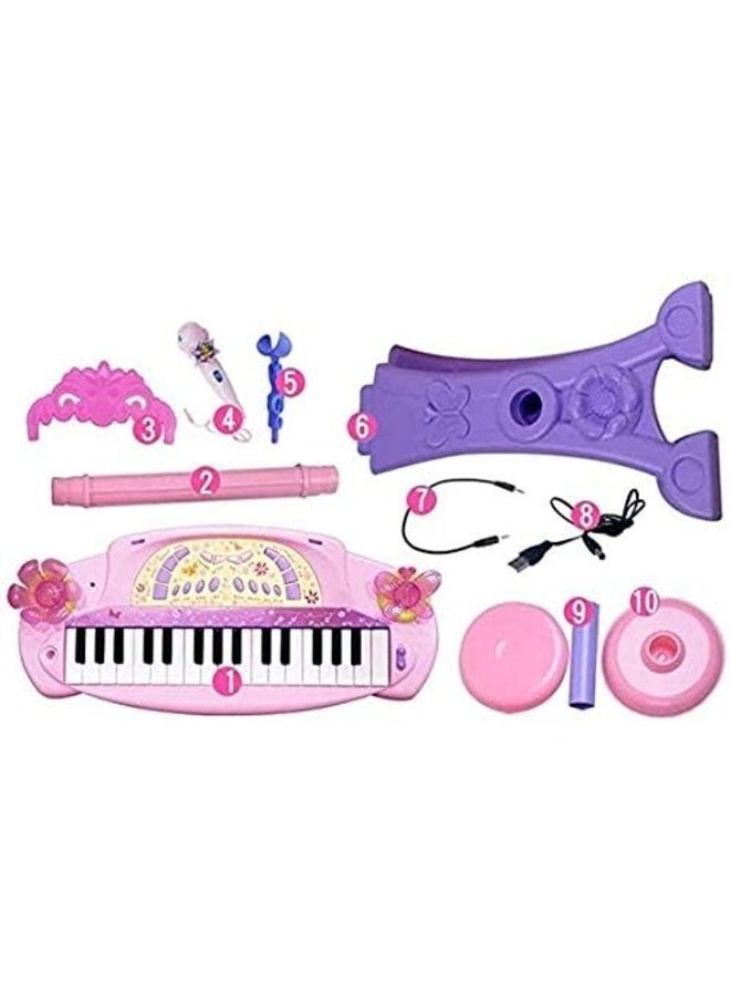 Piano pink Musical Multifunction Electronic Keyboard with Bench and Microphone Stand set for Girl
