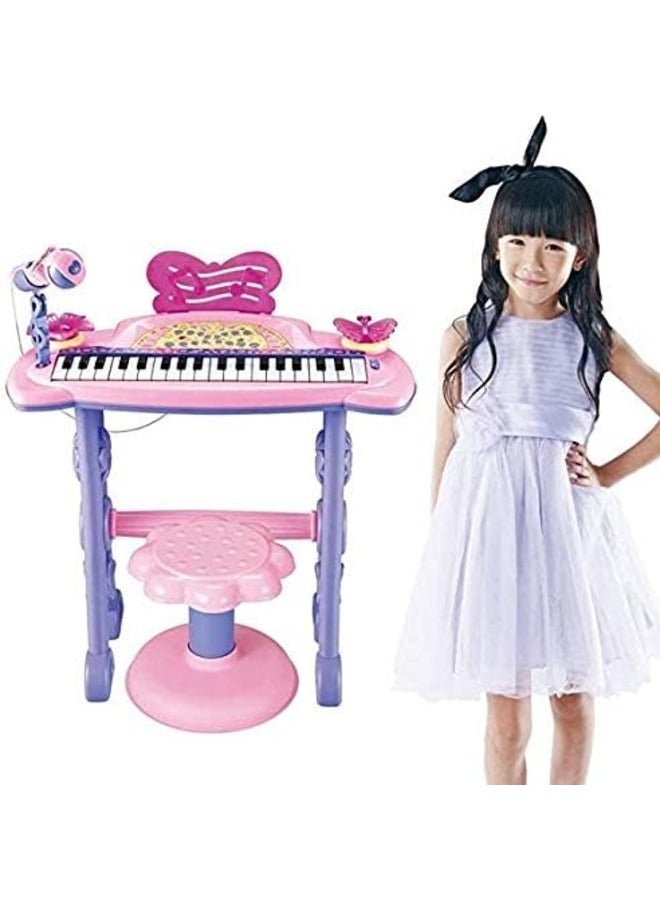 Piano pink Musical Multifunction Electronic Keyboard with Bench and Microphone Stand set for Girl