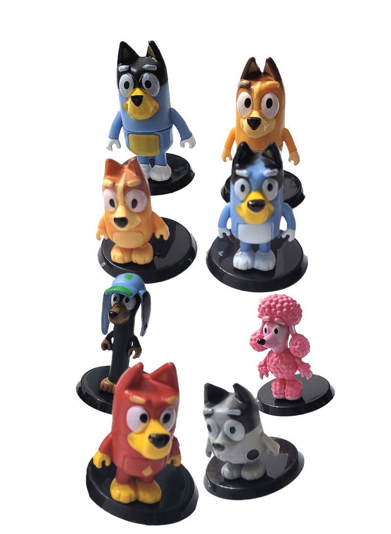 Bluey Bingo Bandit  Chilli Coco Snickers Rusty and Muffin 8-Pack Toddler Toys Family  Friends Set - Cake Toppers - 2.5-3