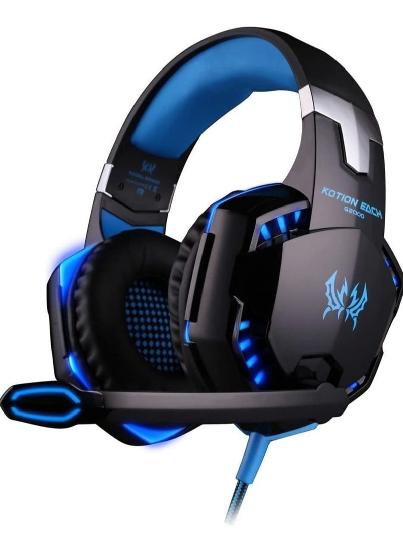 G2000 Gaming Headphone Headset Stereo Bass Over-ear Headband Mic PC Blue
