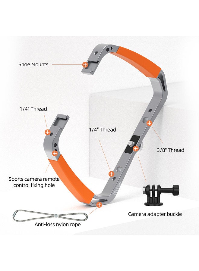 TE-HBM-002 Sports Camera Diving Rig Handheld Underwater Stabilizer Bracket Dual Handle Aluminum Alloy Action Camera Holder with Dual Cold Shoe Mounts 1/4 Inch & 3/8 Inch Screw Holes Replacement