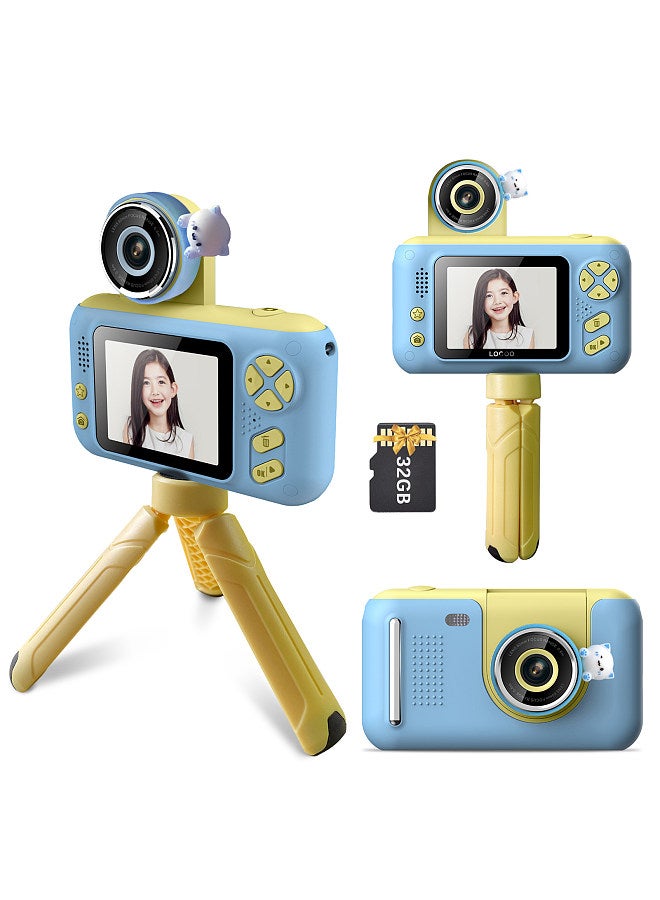 1080P Kids Digital Camera Mini Video Camera for Kids 40MP 2.4 Inch IPS Screen 180° Rotatable Lens Built-in Battery Cute Photo Frames Fun Games